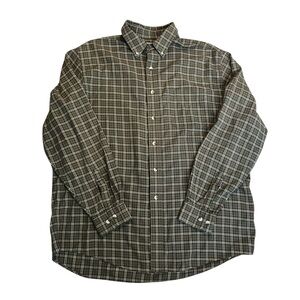 LL BEAN BUTTON DOWN LONG SLEEVE PLAID SHIRT MENS L REGULAR FIT ARMY GREENLL